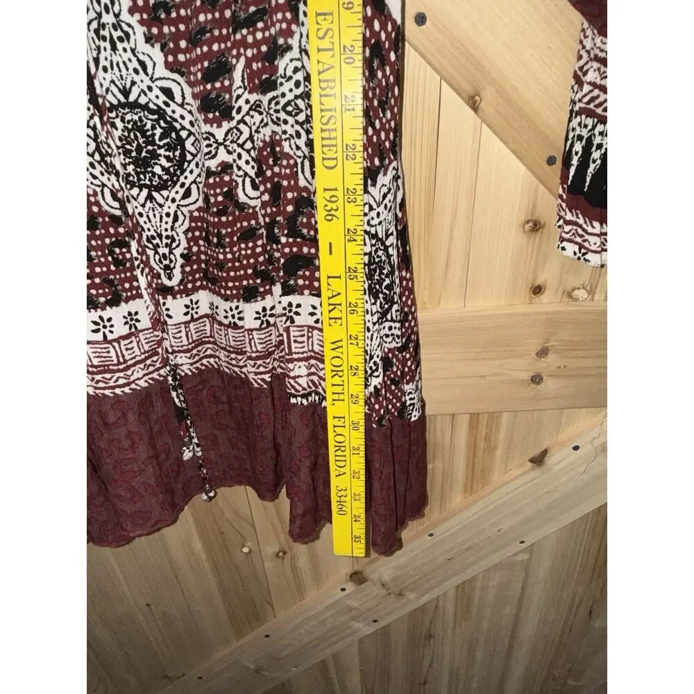 Free People Heart of Gold Red Black Bohemian Peasant Flare Sleeve Dress Sz S